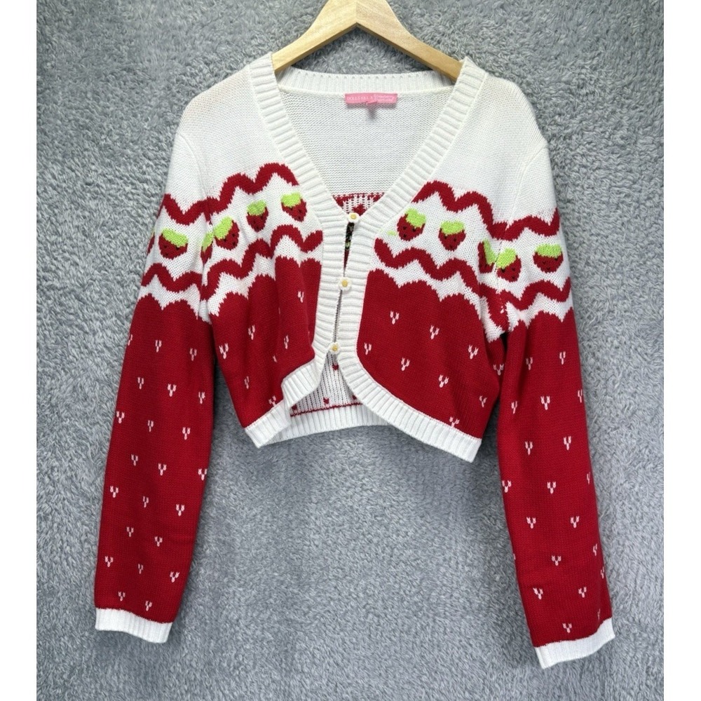 Dolls Kill x Strawberry Shortcake XL Cropped Cardigan Berry Charm Sweater Button